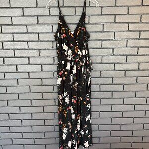 Kaleigh Black Floral Wrap Tie Waist Jumpsuit – Size Medium